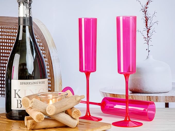 Ciaell 24 Pack Plastic Champagne Flutes - Hot Pink 6 Oz Disposable Champagne Glasses - Square Plastic Toasting Glasses for Party Birthday Anniversary Wedding-Ruum Studio Home