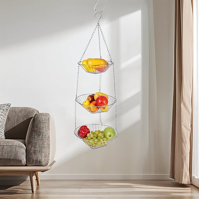3-Tier Kitchen Wire Storage Basket Hanging Fruit Storage 2 Pack-Ruum Studio Home