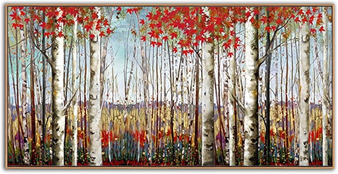 Large Framed Wall Art for Living Room Birch Tree Wall Decor Red Forest Painting Artwork Wall Decoration Nature Pictures Wall Art Fall Above Bed Wall Decor-Ruum Studio Home