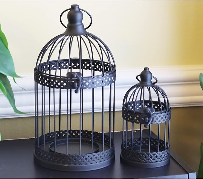 Vela Lanterns Bird Cage Decor Candle Holder Lantern Decorative Table Centerpiece Halloween Decorations, Black, Set of 4-Ruum Studio Home