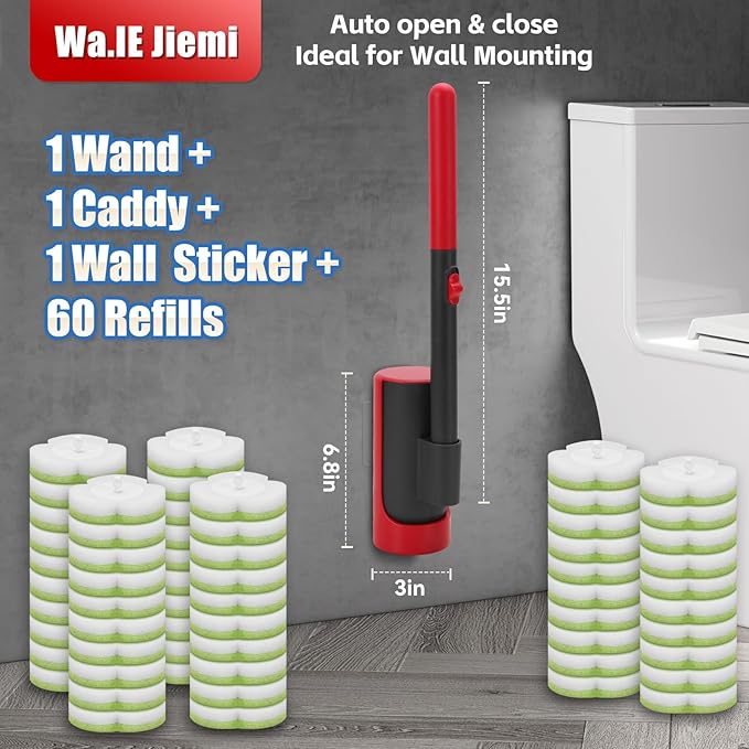 Disposable Toilet Brush Cleaning System with Wand Cleaner Refills,Toilet Cleaning Stick,Wall Mounted Toilet Wand Kit,60 Disposable Toilet Bowl Brush for Sink Bathtub Wash Basin (Green)-Ruum Studio Home