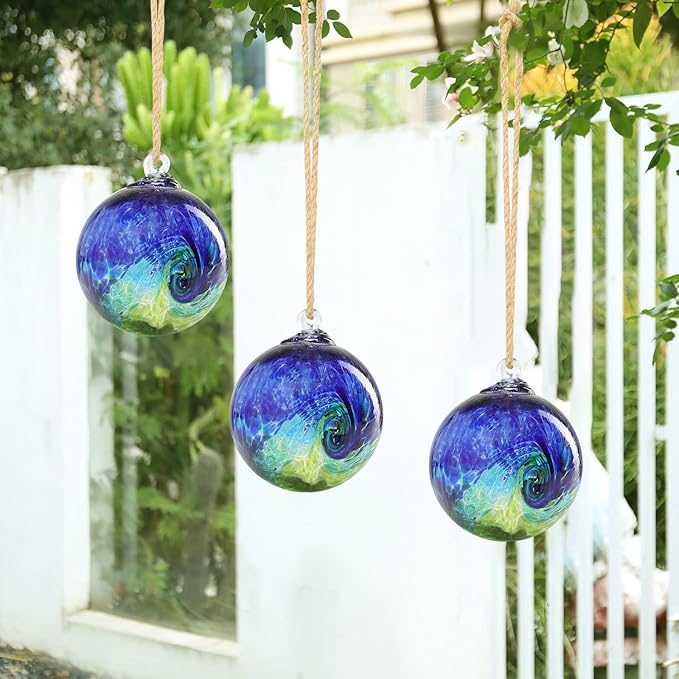 VCUTEKA Hanging Garden Gazing Ball, Hand-Blown Glass Witch Ball for Outdoor Garden Décor, 6" Colorful Swirl-Ruum Studio Home