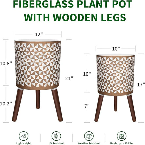 10 & 12 Inches Plant Pot with Stand, Large Modern Standing Planters for Indoor Outdoor Plants with Drainage Holes, Big Gold Floral Embossed Flower Pots with Legs-Ruum Studio Home
