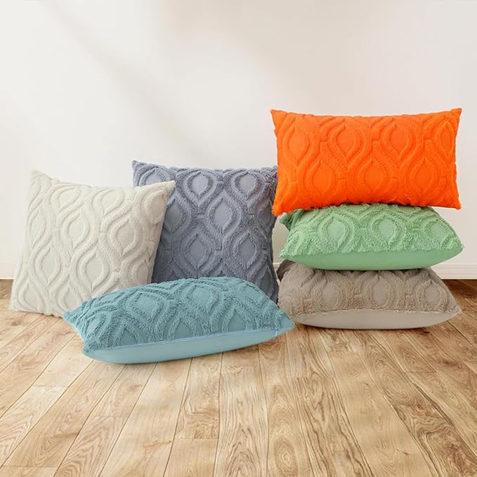 decorUhome Fall Throw Pillow Covers 24x24 Inch Set of 2, Soft Plush Decorative Faux Fur Orange Solid Couch Pillow Covers, Accent Farmhouse Neutral Square Euro Pillow Cases for Sofa Bed Living Room-Ruum Studio Home