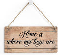 SENJIAN Rustic Family Quote Wood Decor Sign, Home is Where My Boys are Printed Wood Sign Wall Art, Hanging Door Sign, Decorative Wood Sign Home Decor 6" x 12"-Ruum Studio Home