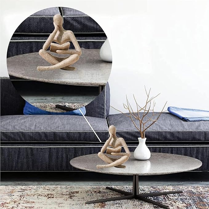 Bookshelf Decor Thinker Statue - Abstract Style Thinker Sculptures Modern Aesthetic Figurine Decoration Statues for Home Decor-Zuo Si-Sandstone-Ruum Studio Home