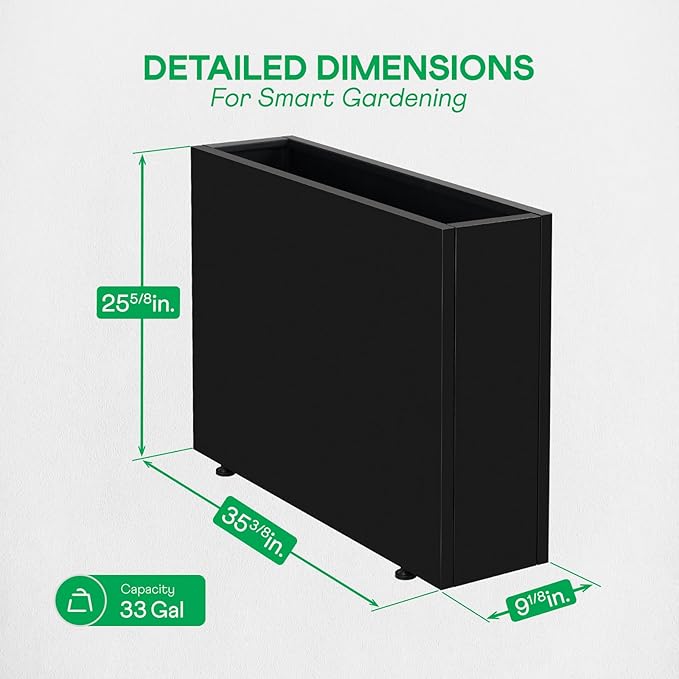 IDZO Metal Planter Box, Privacy Trough for Patio, Rectangle Container for Outdoor Plants, Tall Large Rectangular Steel Bed for Outdoor Greens with Drainage Holes & Adjustable Feet, Black-Ruum Studio Home