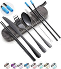 Travel Utensils Set with Case Reusable Portable Cutlery Set Stainless Steel 8pcs Including Dinner Knife Fork Spoon Chopsticks straws(Black)-Ruum Studio Home