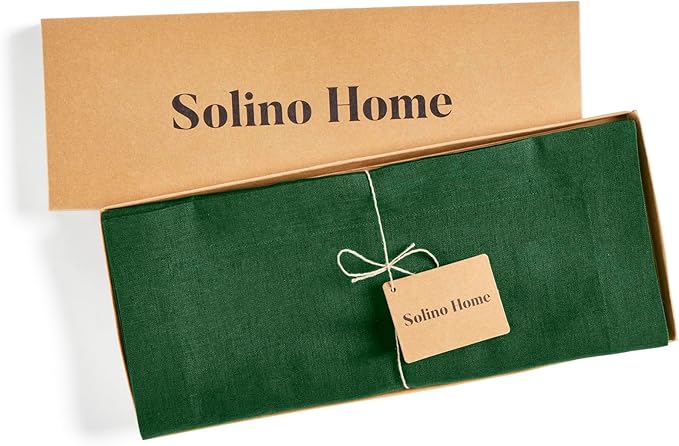 Solino Home Linen Table Runner 36 Inches - 100% Pure Linen Pine Green Table Runner 14 x 36 Inch Ideal for Dresser and Coffee Tables - Fall, Autumn, Thanksgiving - Fete-Ruum Studio Home