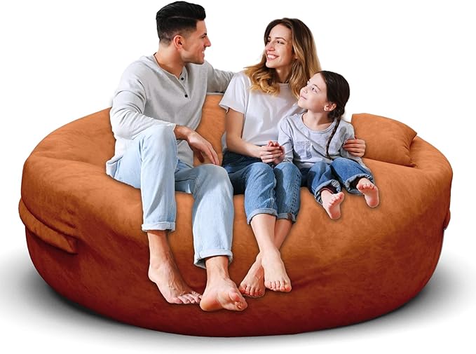 Bean Bag Chair for Adults 5FT,Soft Removable Cover for Teens/Girls Bedroom,Fluffy Giant Round Floor Beanbag Lounger Chairs (No Filler,Orange)-Ruum Studio Home