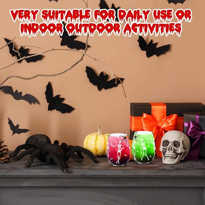 Sliner 2 Pack 17 oz Halloween Skeleton Wine Glasses Gift for Women Skull Shot Glasses Whiskey Drinking Cup for Halloween Party Supplies Birthday Theme Events Spooky Gifts(Skeleton)-Ruum Studio Home