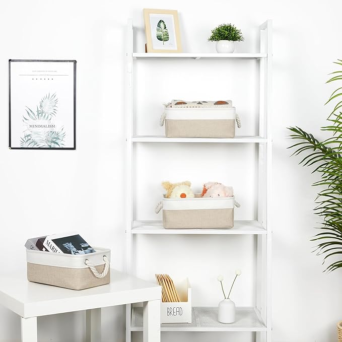 Bidtakay Small Baskets Fabric Storage Baskets for Organizing 3-Pack 12x8x5 Inch Collapsible Storage Bins for Shelves Canvas Bins for Closet Organization Baskets Storage Linen Closet S-White&Beige-Ruum Studio Home