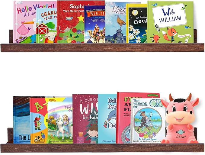 AZSKY Floating Book Shelves Wall Mounted Photo Shelf Picture Ledge Deep Walnut Display Shelves for Home Living Room Bedroom Bathroom Office Set of 2-Ruum Studio Home