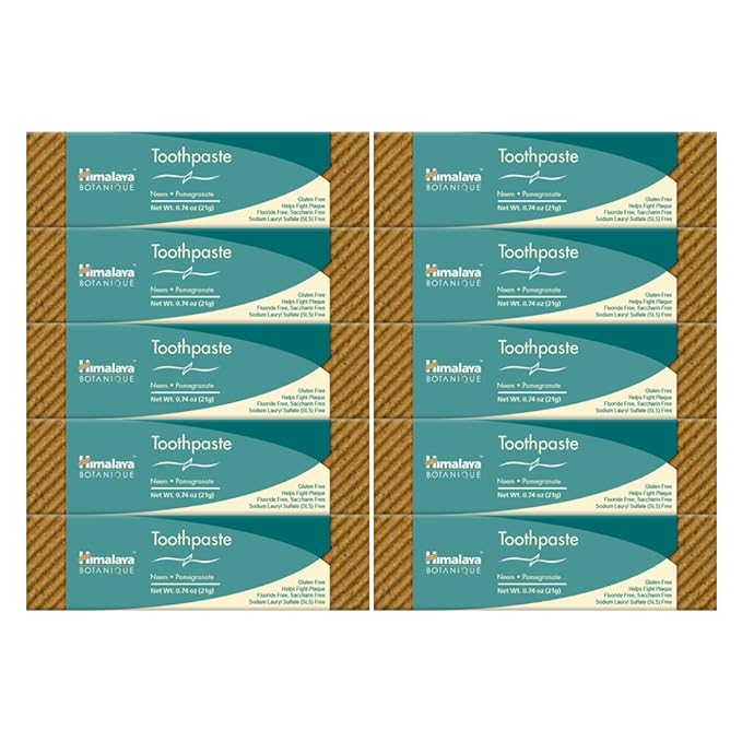 Himalaya Botanique Neem & Pomegranate Toothpaste, Original Formula for Brighter Teeth and Fresh Breath, 0.74 oz, Fluoride Free, TSA Approved Travel Size, 10 Pack-Ruum Studio Home