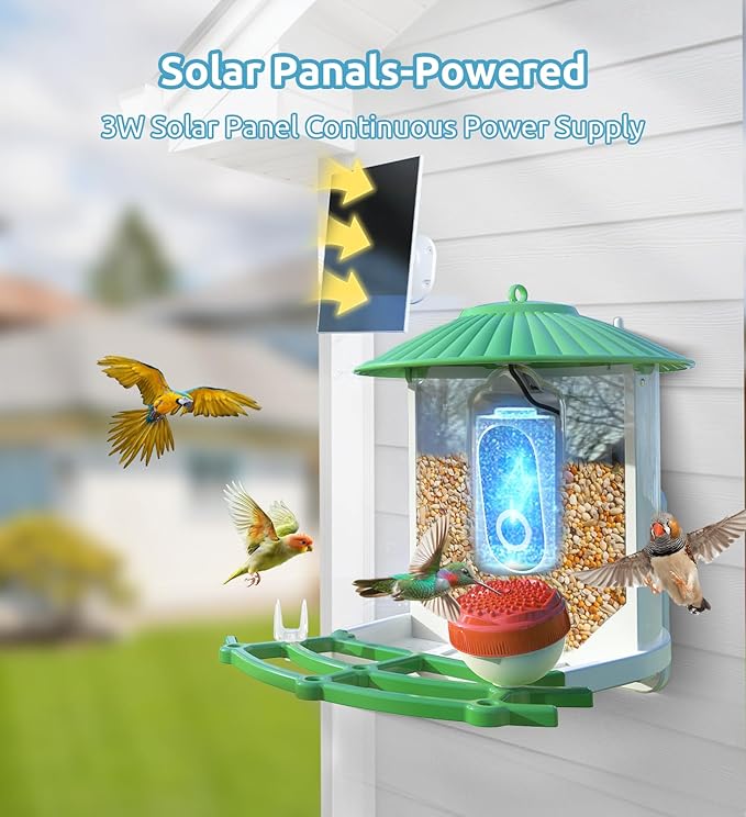 Bird Feeder with Camera, 2K HD AI Smart Identify BirdSpecies Video Camera with Solar Panel Outdoors Birdhouse with Cam, Instant Arrival Alerts, Capture BirdVideo Ideal Present for Bird Lover-Ruum Studio Home