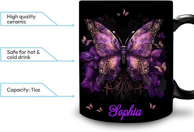 Hyturtle Personalized Purple Butterfly Mug - Butterfly Gifts For Women Lovers - Animal Gift For Bird Lover Her - Bird Gifts For Mom on Mother Day - Custom Name Coffee Cup Ceramic Mug 11 Oz 15 Oz-Ruum Studio Home