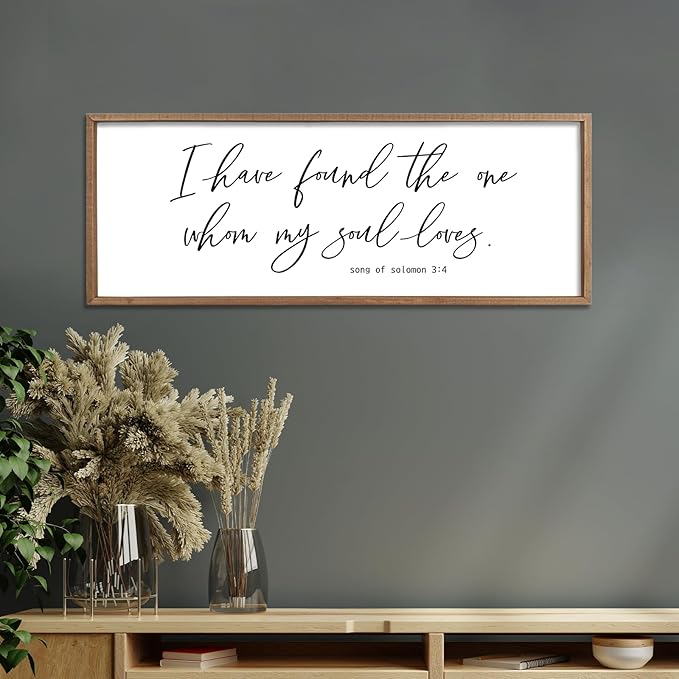 I Have Found The One Whom My Soul Loves Sign Wall Art Decor 40"x15" Modren Master Bedroom Above Bed Wood Framed Song of Solomon 3:4 Large Living Room Bible Verse Wall Hanging (Wood)-Ruum Studio Home