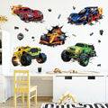 3D Racing Cars Wall Decals - Truck Bursting Through Wall, F1 Racing Cars Wall Stickers for Kids Room Boys Bedroom-Ruum Studio Home