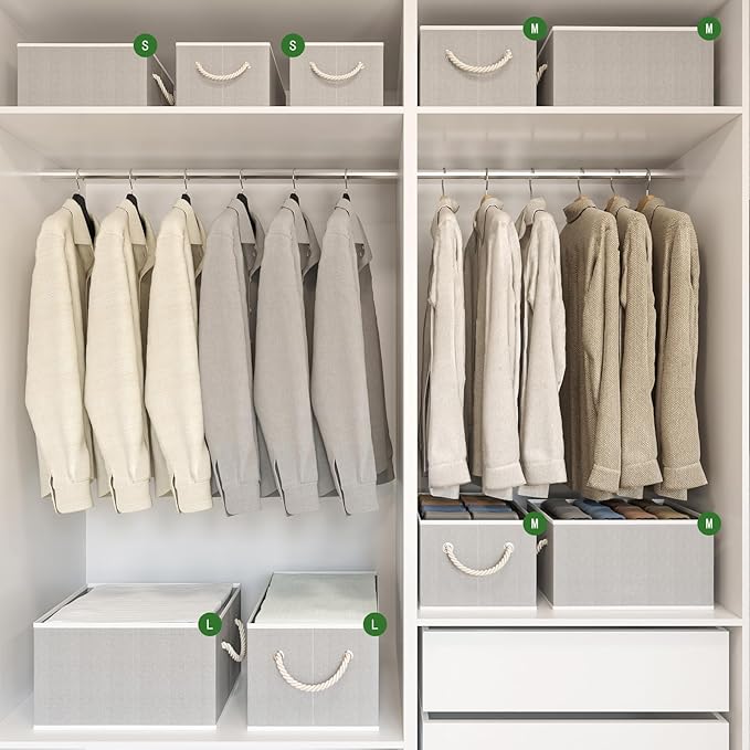 Closet Storage Bins, Linen Closet Organizers and Storage Basket for Shelves, Collapsible Shelf Baskets for Organizing Shelves, Bedroom Clothes Basket, Gray, 3 Pack-Ruum Studio Home