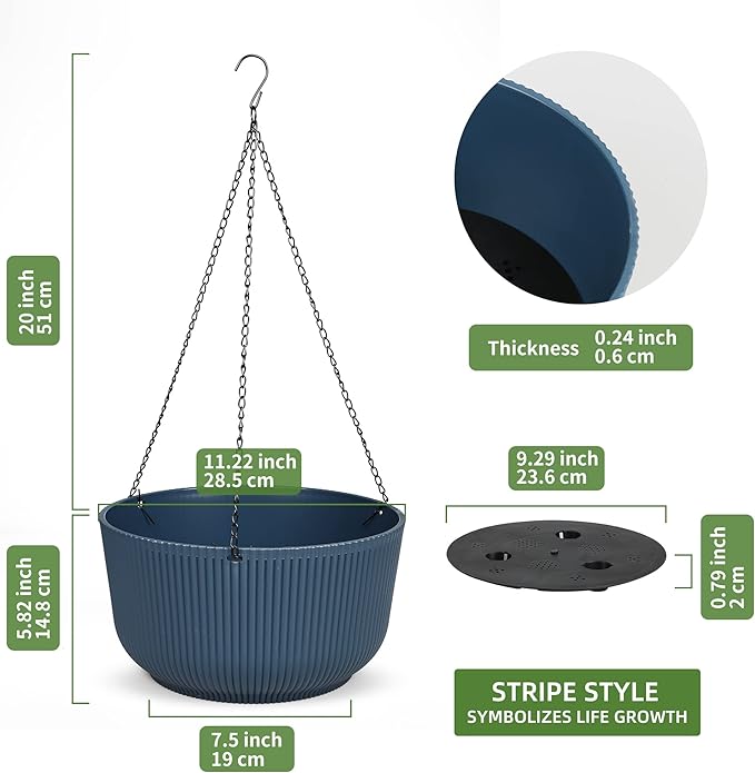 Dexceder 11.2 Inch Self Watering Hanging Planters Indoor Outdoor, Thickened Hanging Basket Flower Plant Pot (2 Pack, Deep Blue)-Ruum Studio Home