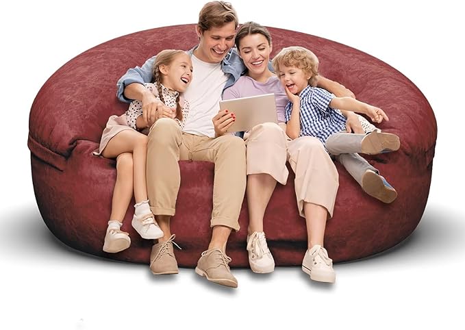 Bean Bag Chair for Adults 6FT,Soft Removable Cover for Teens/Girls Bedroom,Fluffy Giant Round Floor Beanbag Lounger Chairs (No Filler,Claret)-Ruum Studio Home