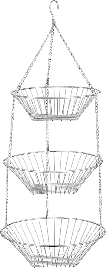 3-Tier Wire Fruit Hanging Basket 2 Packs, non-Punching Wall Hanging Storage, Kitchen Bathroom Organization Basket, Suitable for Bathroom, Kitchen, Closet, Garden, Chrome-Ruum Studio Home