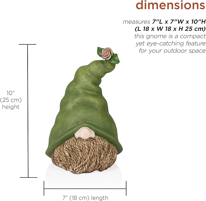 Alpine Corporation - 10" Tall Outdoor Garden Gnome Decor - Gnome Head with Rope Beard and Flower on Green Hat – Durable Lawn Scupture, Ideal for Patio, Deck, & Yard-Ruum Studio Home