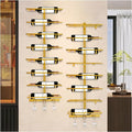 16 Bottle Wall Mount Wine Rack with Wine Glass Holder, Metal Wine Wall Rack, Wall Racks for Wine Bottles Display and Storage, Hanging Bottle Organizer for Living Dining Room Wine Cellar Bar (Gold)-Ruum Studio Home
