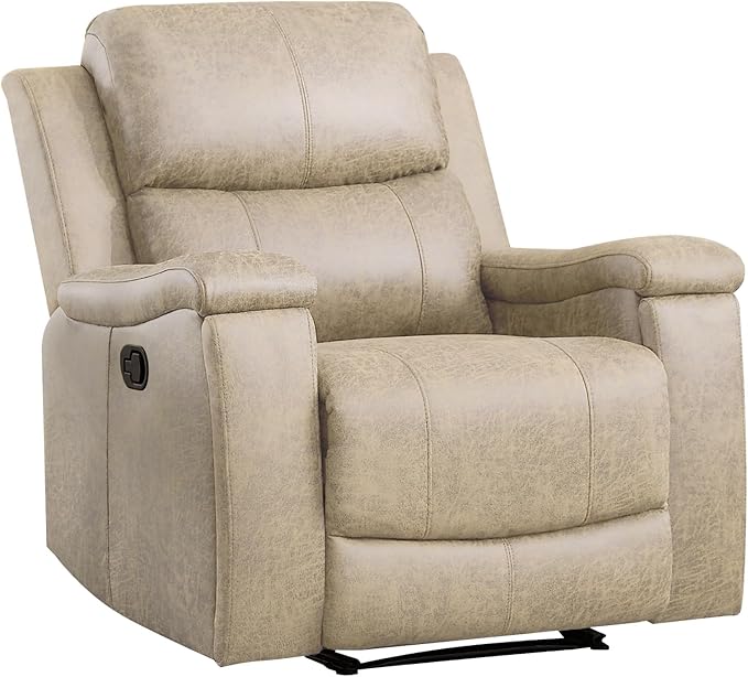EBELLO Recliner Chair, Single Overstuffed Sofa Recliner, Breathable Faux Leather Manual Reclining Chairs with Hidden Cup Holder, Arm and Back for Adults, Living Room, Bedroom, Beige-Ruum Studio Home