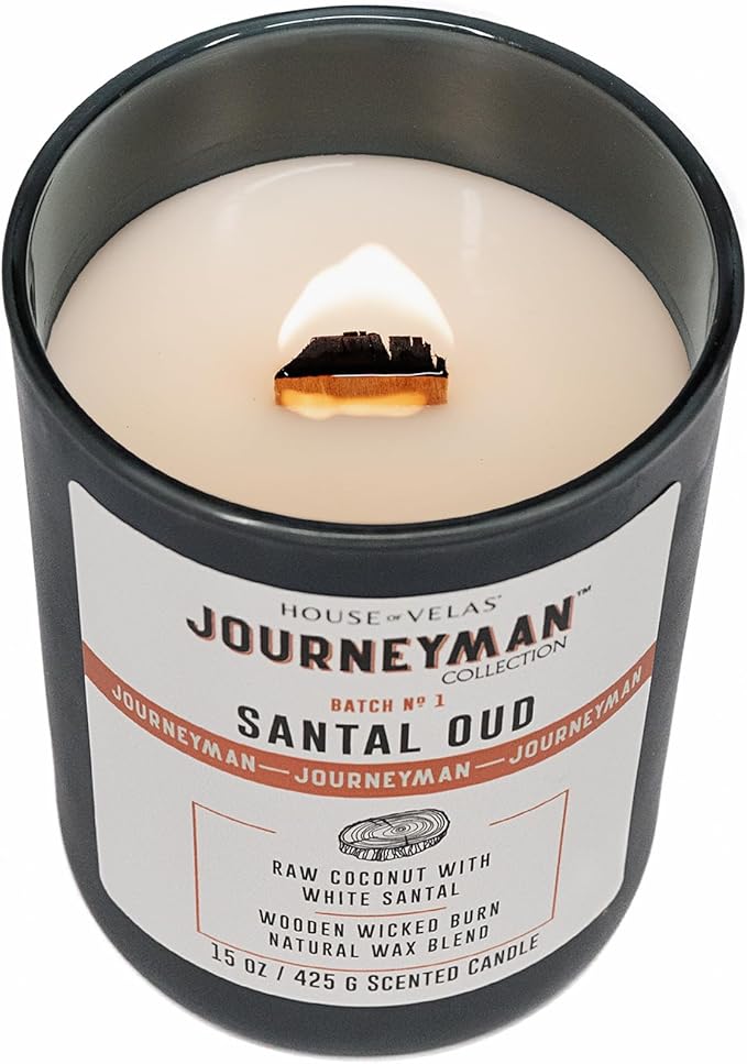 Journeyman Collection Candle, 15oz, Wooden Wick, Santal Oud, Large Painted Jar-Ruum Studio Home