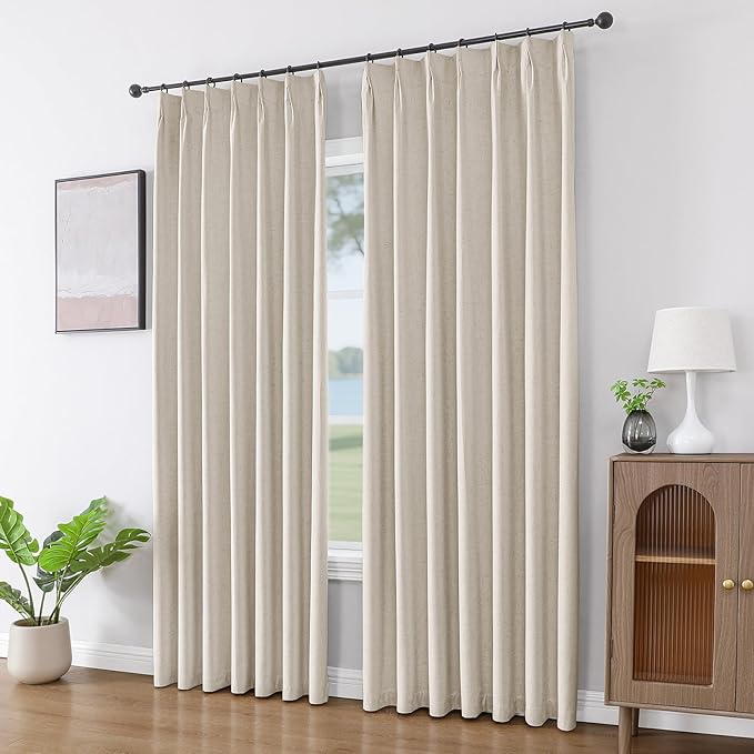 Joydeco Pinch Pleated Linen Curtains Darkening Drapes for Bedroom, 100% Blackout Drapes 96 inches Long 2 Panels Heat Blocking Curtains(Ecru,40'' Wx96'' L)-Ruum Studio Home