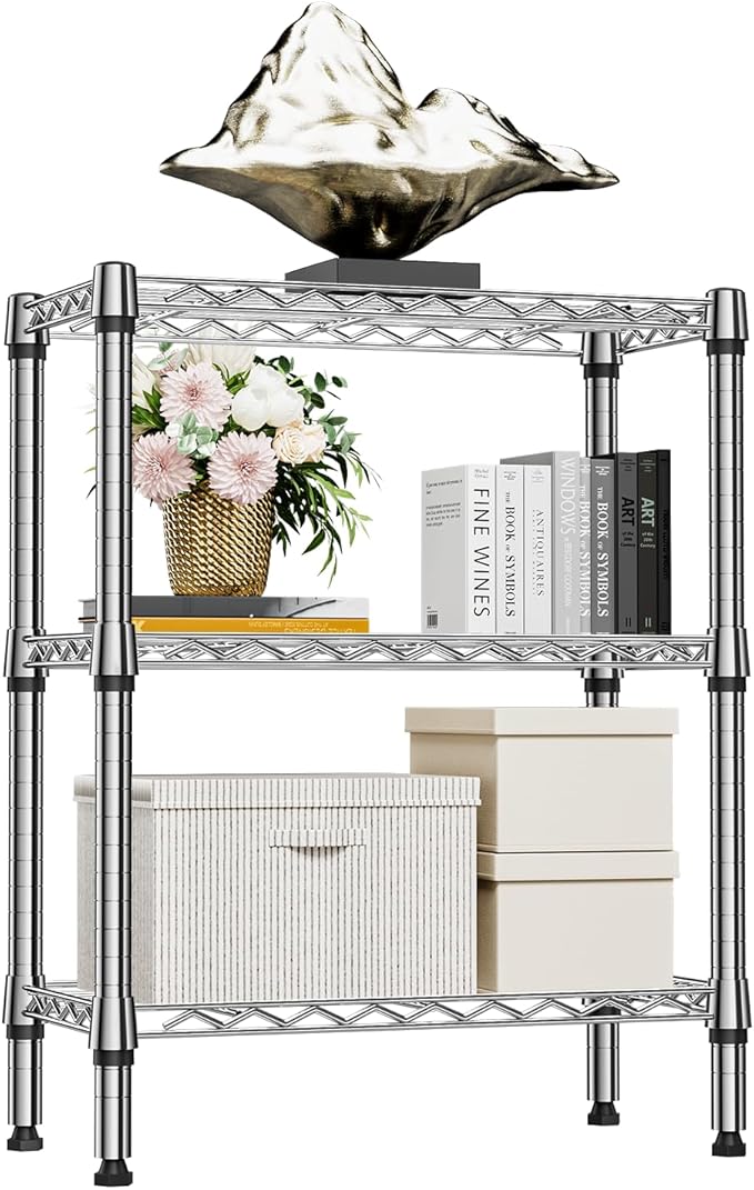 750 lbs 3 Tier Shelf Metal Storage Shelves Wire Rack Closet Organizers for Garage Kitchen Bathroom Laundry Chrome 11.8" D x 25.6" W x 31.5" H-Ruum Studio Home