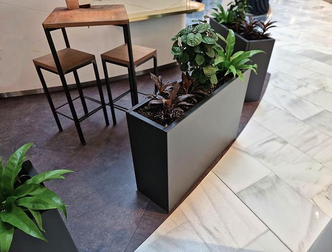 Galvanized Steel Metallic Heavy Planter for Outdoor Plants Metal Outdoor Planter Spliced Flower Box with Partitions for Outside,Indoor,Garden (Black, 24 * 10 * 24)-Ruum Studio Home