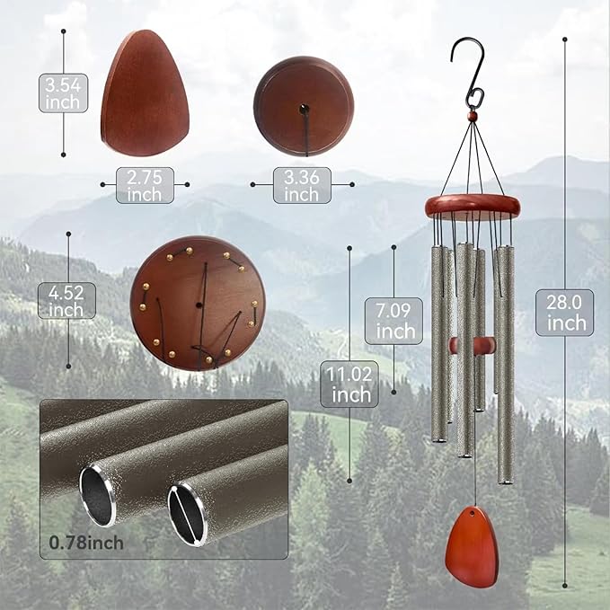 28" Wind Chime for Mothers Day, Decorative Wind Chimes for Outside, Memorial Windchimes Remembrance Gift for Women Mom Grandma, Metal Wind Chimes Outdoor Decor for Garden Patio Zen(Copper)-Ruum Studio Home
