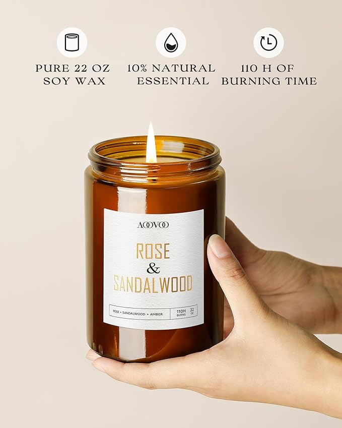 AOOVOO Rose Sandalwood Candles - 22 oz Scented Candles, Aromatherapy Candle, Soy Candle for Home Scented-Ruum Studio Home
