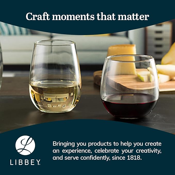 Libbey Stemless Wine Glasses Set of 12, Dishwasher Safe Set Of Wine Glasses, Perfect for Cocktails, Water, and Outdoor Glassware-Ruum Studio Home