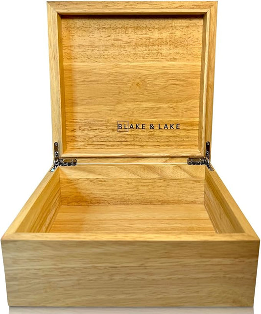 Blake & Lake Wooden Eco Box with Hinged Lid - Solid Oak Wood Storage Box with Lid - Wooden Keepsake Box - Decorative wooden boxes with lids for Keepsakes (Oak)-Ruum Studio Home