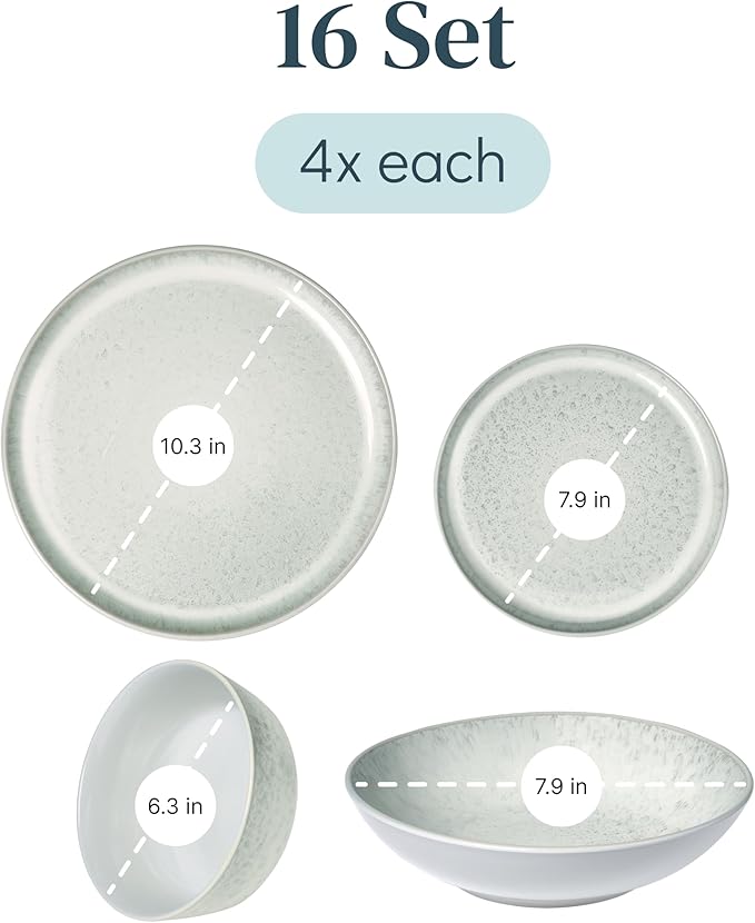 Stoneware dinnerware set 4 persons 16 pcs - Mediterranean dinnerware set, dishwasher, microwave and scratch resistant - bowl and plate set - dinnerware Pure Living Light Beige…-Ruum Studio Home