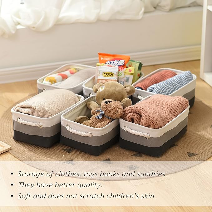 TcaFmac Small Fabric Storage Baskets for Organizing [6 Pack] Closet Storage Bin Foldable Storage Baskets for Shelf Canvas Storage Bins Decorative Basket with Handles(Gradient Gray,12" L×8" W×5" H)-Ruum Studio Home