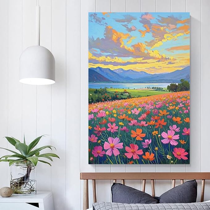 Colorful wildflowers field scenery poster artwork wall decoration wildflowers everywhere wall painting suitable for bedroom home office-Ruum Studio Home