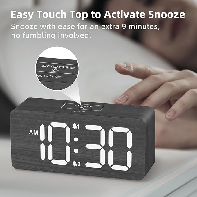 uscce Wooden Digital Alarm Clocks for Bedrooms: Dimmable Dual Alarm Clock with Large Numbers for Bedside Desk - Loud Alarm for Heavy Sleepers with Volume Control - Wood Decor & Gifts-Ruum Studio Home
