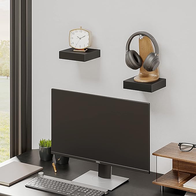 BAMEOS Small Floating Shelves for Wall, Small Black Shelf 5.9 * 5.7 Inch Display Ledges for Decor, Mini Shelf for Wall, Black-Ruum Studio Home