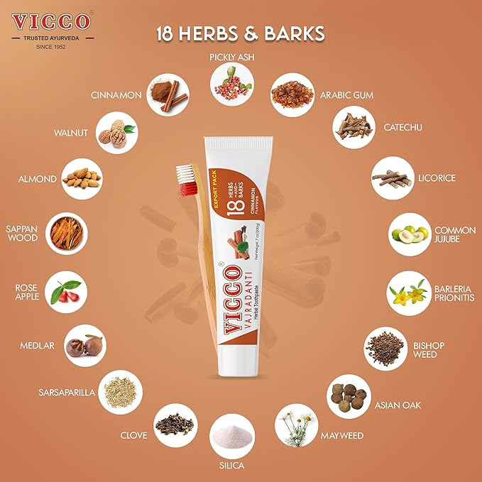 Vicco Vajradanti Ayurvedic Herbal Toothpaste by Vicco – 70 Year Legacy of Ayurveda, Cinnamon Flavour, with 18 Ayurvedic Herbs & Barks, 100% Natural, Vegan, Fluoride-Free & Cruelty-Free – 7 oz (1 Pack)-Ruum Studio Home