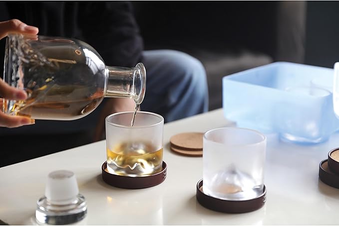 The Peaks Heavy Crystal Whiskey Glasses Gift Set of 4, Thick Freezable Bourbon Glass 1lb Each, Premium Whiskey Gifts for Men, Frozen Crystal Chills Cocktails, 10 oz-Ruum Studio Home