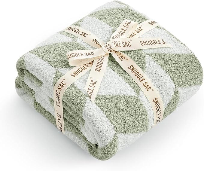 Snuggle Sac Chevron Throw Blanket for Couch, Reversible Super Soft Warm Blankets Cozy Knit Fuzzy Plush Lightweight Throws for Sofa, Bed, Camping, Green,50x60 inches-Ruum Studio Home