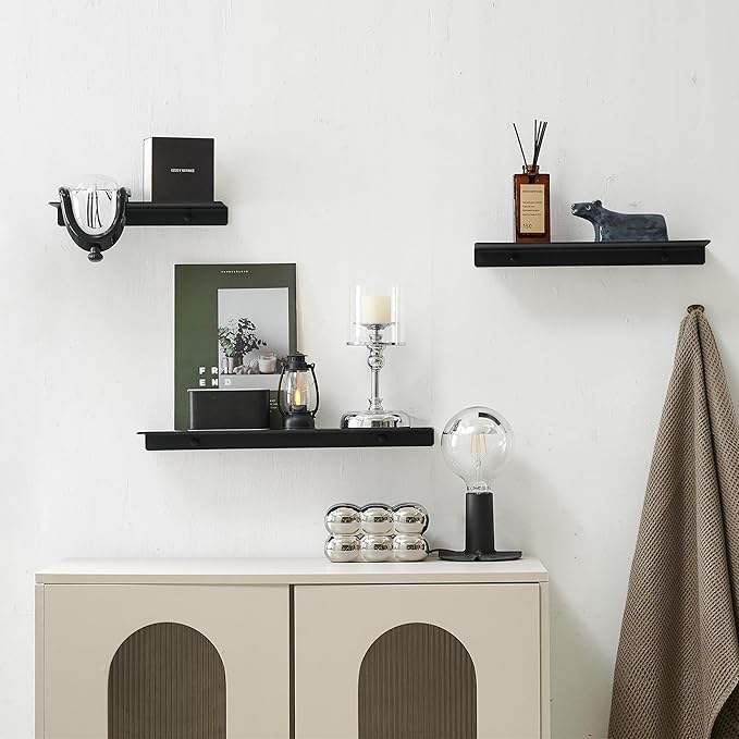 JOOM 2 PCS Small Floating Shelf, 12'' Metal Wall Shelf, Black, Bathroom, Durable, Waterproof, 5.0lbs Weight Capacity-Ruum Studio Home