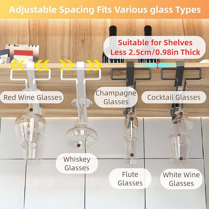 LINFIDITE 2 Pack Wine Glass Holder Stemware Rack Hanger Under Cabinet Wine Glass Rack Kitchen Hanging Storage Rack Organizer,White-Ruum Studio Home