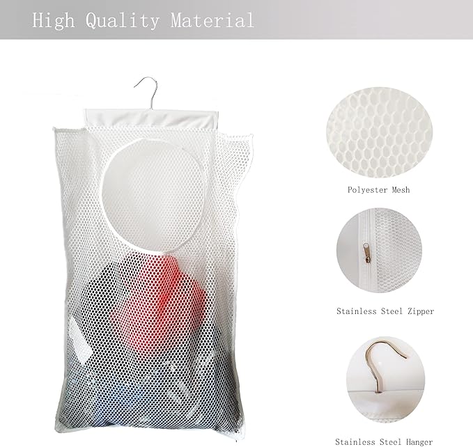 Hanging Mesh Laundry Hamper (30in*20in*2in) Large Dirty Clothes Bag, Can Be Used Behind The Door & Closet & Caravan& Bathroom (White)-Ruum Studio Home