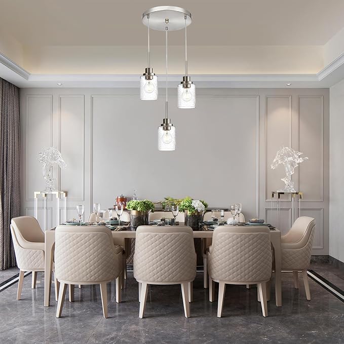 3-Light Contemporary Pendant Lighting with Clear Seeded Glass,Brushed Nickel Dining Room Chandelier Light Fixture Modern Kitchen Island Cluster Hanging Ceiling Pendant Lights for Sink Bar-Ruum Studio Home