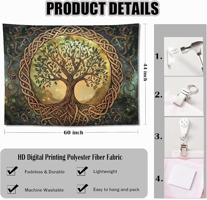 keowhsf Tree of Life Tapestry – Fantasy Forest Nature Landscape Wall Art with Mystic Green Aesthetic, Large Wall Hanging for Bedroom, Living Room, Home Decor-Ruum Studio Home